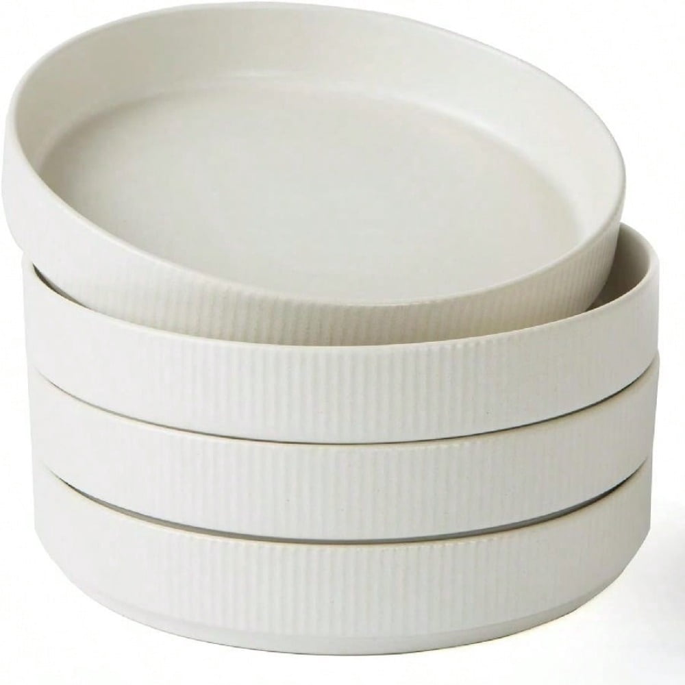 8 Inch Large Pasta Bowls Set Of 4 - 30 Oz White Ceramic Shallow Salad Bowls