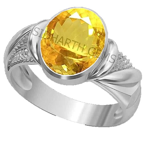8.25 Ratti 7.00 Carat Citrine Ring Sunela Certified Natural Original Oval Cut Precious Gemstone Citrine Silver Plated Adjustable Ring-B0CDPZ