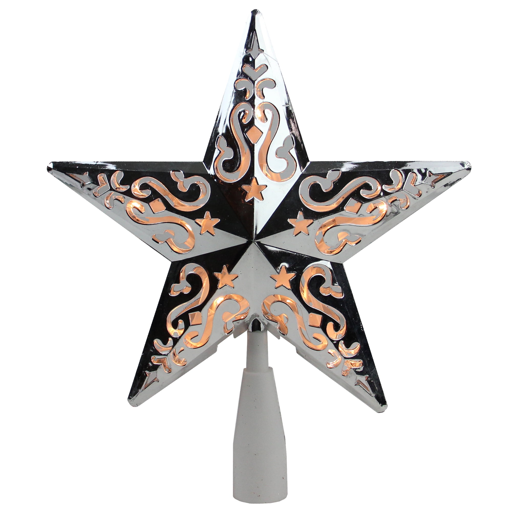 Silver Star Cut-Out Design Lighted Christmas Tree Topper