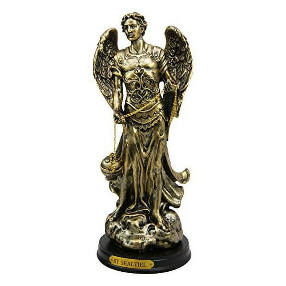 8.25" Tall Catholic Church Saint Archangel Sealtiel With Golden Censer Decorative Figurine