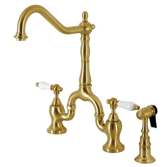 8.25 in. English Country Bridge Kitchen Faucet with Brass Sprayer, Brushed Brass