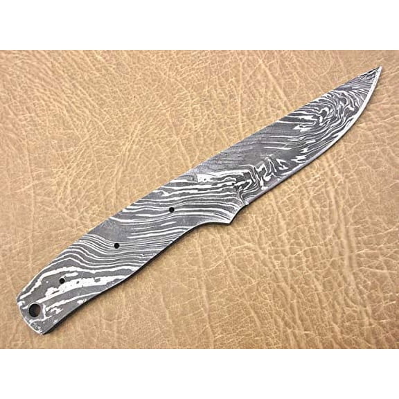 8.25 inches Long Hand Forged Damascus Steel Blank Blade Skinning Knife with 3 Pin Hole & an Inserting Hole Space 4 inches Cutting Edge