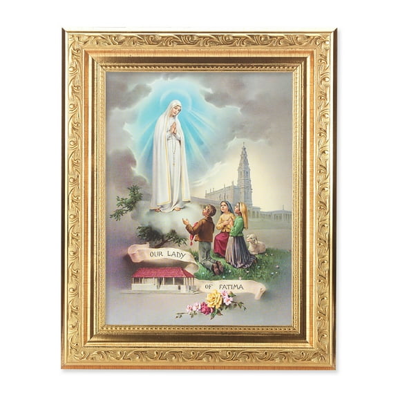 8.25" x 10.25" Gold Wood Frame with a 6" x 8" Our Lady of Fatima Print