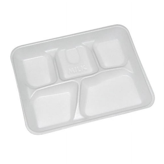 8.25 x 10.5 in. Lightweight Foam School 5 Compartment Trays, White