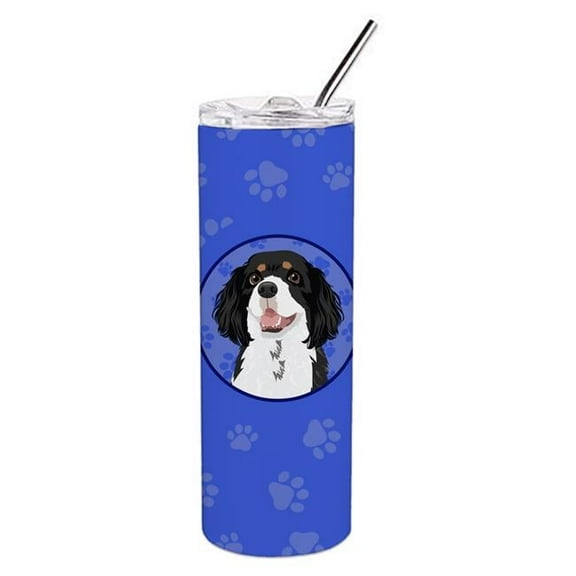 8.25 x 3 in. Unisex Cavalier King Charles Spaniel Tricolor No.2 Stainless Steel 20 oz Skinny Tumbler, Blue