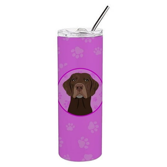 8.25 x 3 in. Unisex Labrador Retriever Chocolate No.2 Stainless Steel 20 oz Skinny Tumbler, Pink