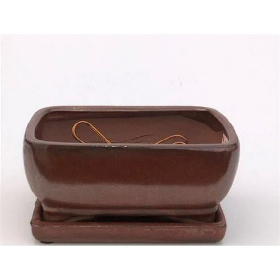 8.25 x 6.5 x 4 in. Rectangle Aztec Ceramic Pot with Attached Humidity & Drip Tray, Orange