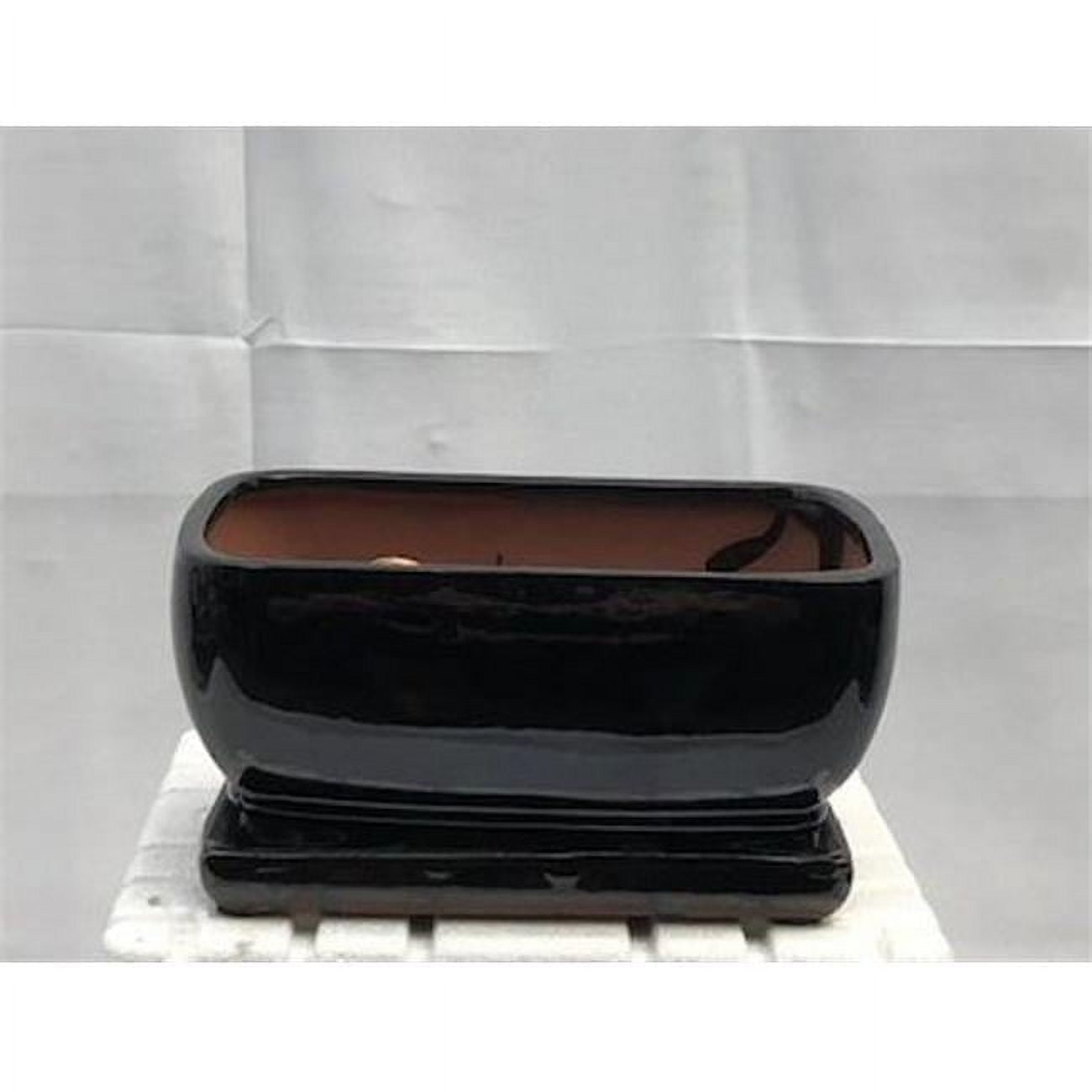 8.25 x 6 x 4 in. Professional Series Black Ceramic Bonsai Pot with ...