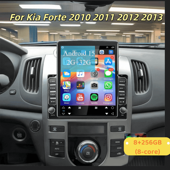8+256G(8-core) 9.7in Universal Double Din Car Stereo Radio for Kia forte 2010 2011 2012 2013 with Carplay Android Auto GPS Navigation Bluetooth WiFi SWC Mirror Link + 4Led Backup Camera
