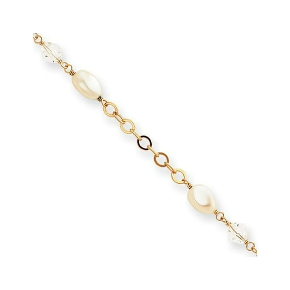 8.25in Gold-Flashed Wht Glass Pearl Crystal Bracelet 8.25 In - Measures 5.6mm Wide
