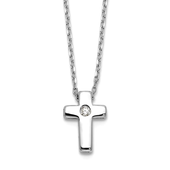 8.25mm 925 Sterling Silver Rhodium Plated Cubic Zirconia Religious Faith Cross With 2in Extension Necklace 16 Inch Penda