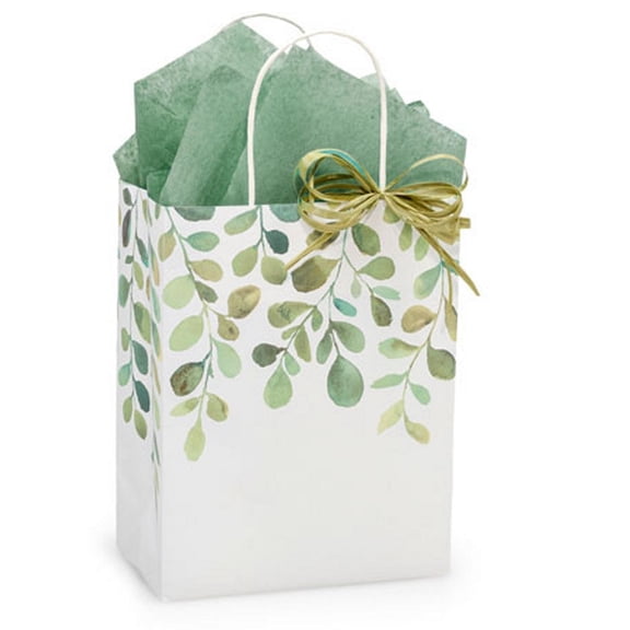 8.25x4.75x10.5" Watercolor Greenery Paper Shopping Bags - Cub Size - 5 Pack (wgnmc)