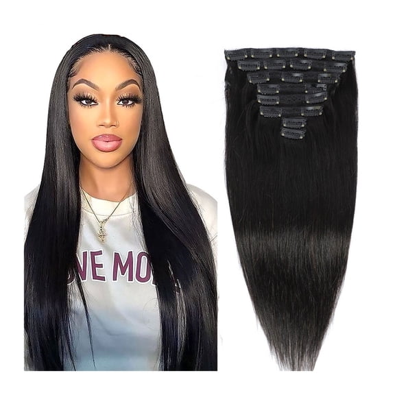 8" - 26" Hair Straight Clip in Hair Extensions Real Remy Thick Natural Black Brazilian Remy Human Hair 8 Pieces 120 Gram Per Set