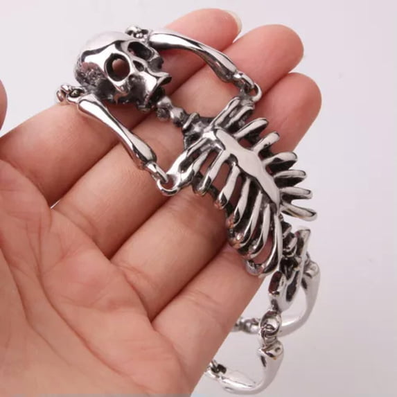 8.26" Hot Mens Vintage 316L Stainless Steel Skeleton Skull Bracelet Chain Bangle