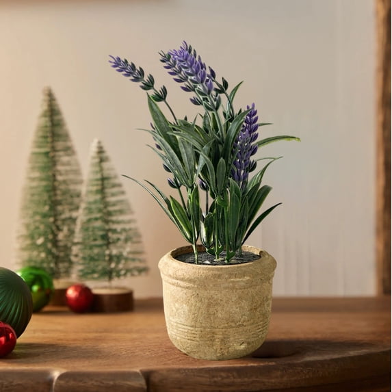 8.26x3.34x3.34 Inch Simulation Bonsai with White Lavender - Small Purple Flowers with Gray Bottle for Home Decor