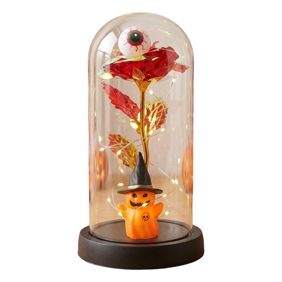8.27 Inch Halloween LED Light Galaxy Rose Glass Dome Ornament Eyeball Pumpkin Ghost Witch Figurine Spooky Table Decor