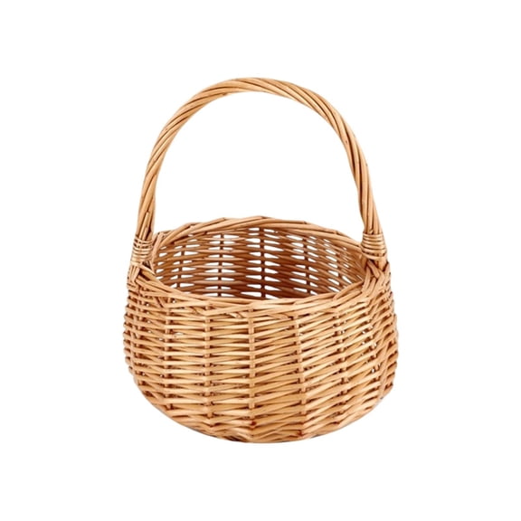 8.27 Inch Natural Woven Wicker Handheld Basket Small Rustic Storage Basket with Handle for Fruit Bread Home Decor Picnic and Kitchen Organization