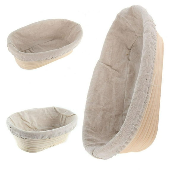 8.27 inch Oval Long Brotform Bread Dough Proofing Rising Rattan Handmade Basket with Linen Liner Cloth