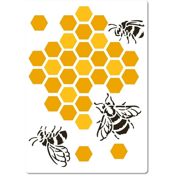 8.27"x11.7" Bee Honeycomb Theme Stencil Plastic Drawing Art Reusable Template Sets Reusable Template for Wall Wood Tile Floor Furniture Fabric Painting Art Craft