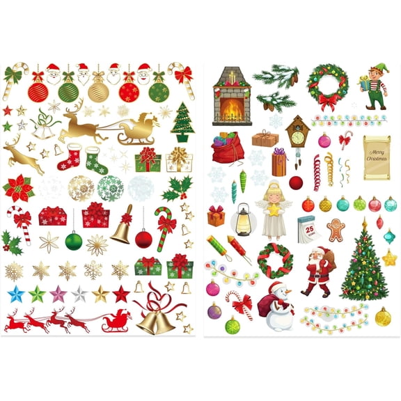 8.27x11.69 Inch Christmas Element Rub On Transfers Stickers Xmas Holiday Transfer Labels 2 Sheets