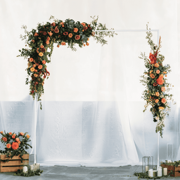 8.2FT Adjustable Square Backdrop Stand Kit, Wedding Arch & Photo Booth Background Frame with Metal Pegs & Cable Ties for Baby Shower, Birthday Party Decor (White)