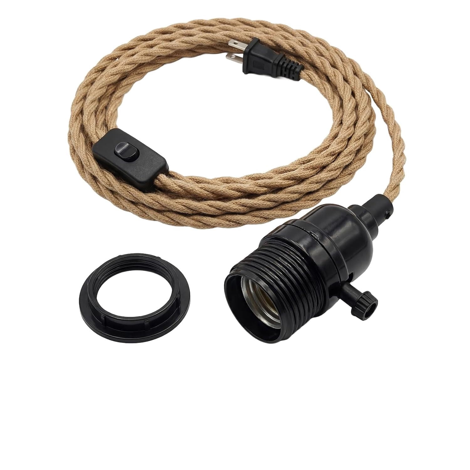 8.2FT Hemp Rope Plug in Pendant Light Cord - with On/Off Switch & E26 ...