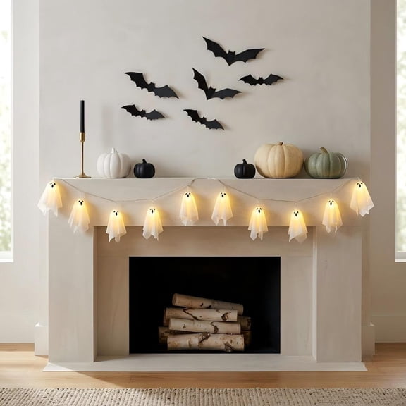 8.2FT Light Up Halloween Ghost String Lights,10 PCS Spooky Ghost Garlands, Cute Ghosts with Remote Control & 8 Lighting Modes for Outdoor Yard & Indoor Party Halloween Decor