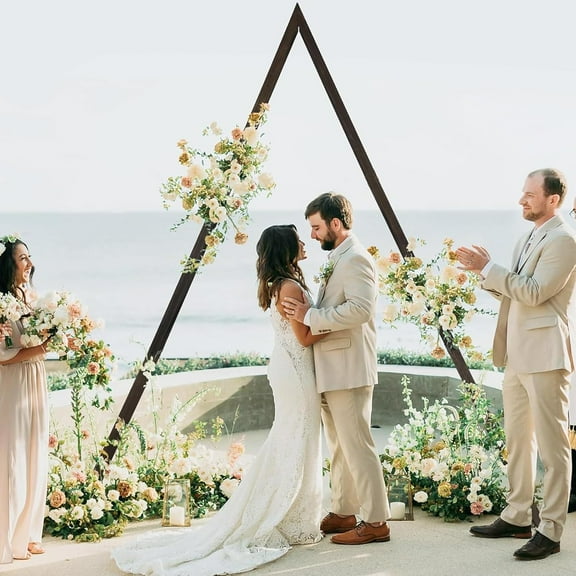 8.2FT Wooden Wedding Arch for Ceremony, Retro Triangle Wood Arbor Backdrop Stand for Rustic Wedding Ceremony Party Proposal Garden Beach Forest Arch Decorations