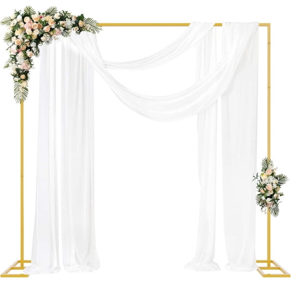 8.2FTx8.2FT Gold Wedding Arch Backdrop Stand Square Metal Rectangular Arch Frame for Ceremony Party Birthday Bridal Baby Shower Anniversary Arbor Balloon Decoration
