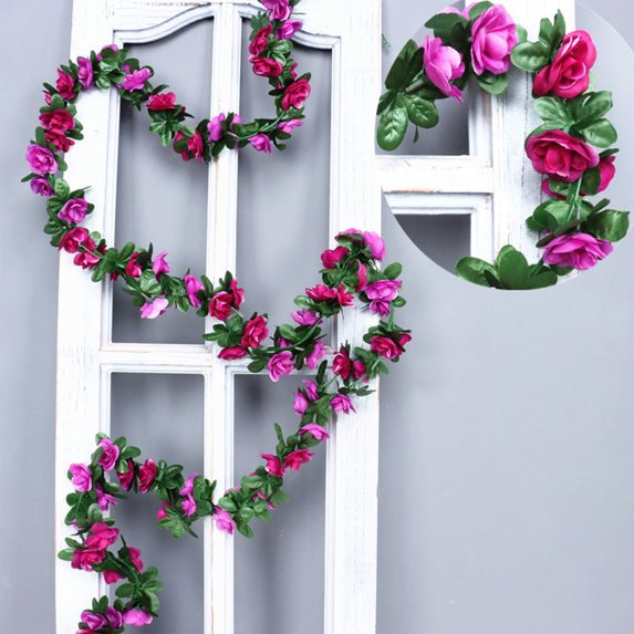 8.2Ft Christmas Garland - Faux Silk Rose Garland Artificial Flower Vine Wedding Home Garden Party Decoration