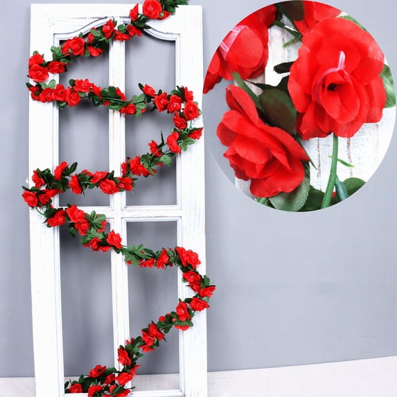 8.2Ft Christmas Garland - Faux Silk Rose Garland Artificial Flower Vine Wedding Home Garden Party Decoration