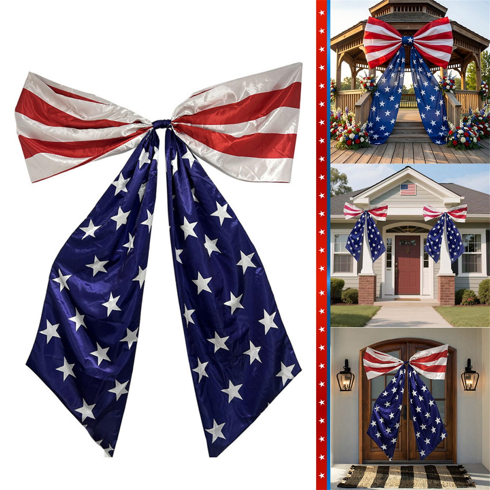 8.2Ft Giant Patriotic Bow Decor, Anniversary 4th of July American Flag Red White and Blue Large Bows for Front Door, Independence Day Party, Backdrop Decorations, Christmas Tree Topper