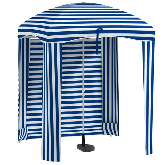 8.2Ft Portable Beach Umbrella, Ruffled Outdoor Cabana with Walls, Vents, Sandbags and Carry Bag, Beach Shelter Ultimate Sun Umbrella for Fishing Backyard Camping, Light Blue