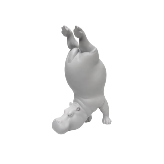 8.2IN Cute Handstand Hippo Bookend Statue, Minimalist White Resin Hippopotamus Book Stopper, Fun Animal Book Holder Decor for Shelf Desk Home Office Bookcase,B