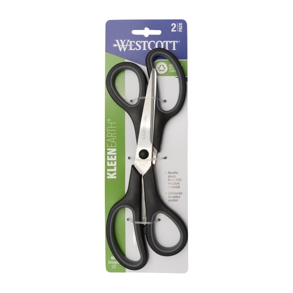 Westcott KleenEarth 8-Inch Black Recycled Office Scissors - 2 Pack