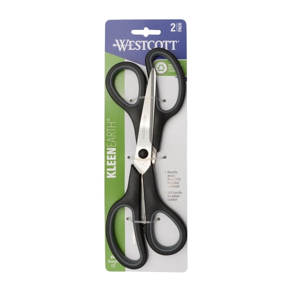 Westcott KleenEarth 8-Inch Black Recycled Office Scissors - 2 Pack