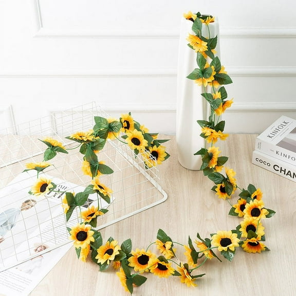 8.2ft Artificial Sunflower Garland Vine Silk Sunflower Vine Artificial Flowers with Green Leaves for Home Kitchen Wedding Arch Baby Shower Decor Garden Craft Art Party Decor