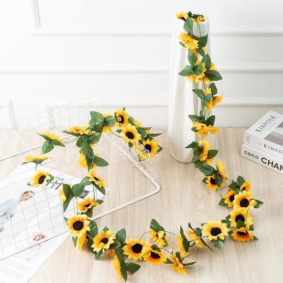 8.2ft Artificial Sunflower Garland Vine Silk Sunflower Vine Artificial Flowers with Green Leaves for Home Kitchen Wedding Arch Baby Shower Decor Garden Craft Art Party Decor