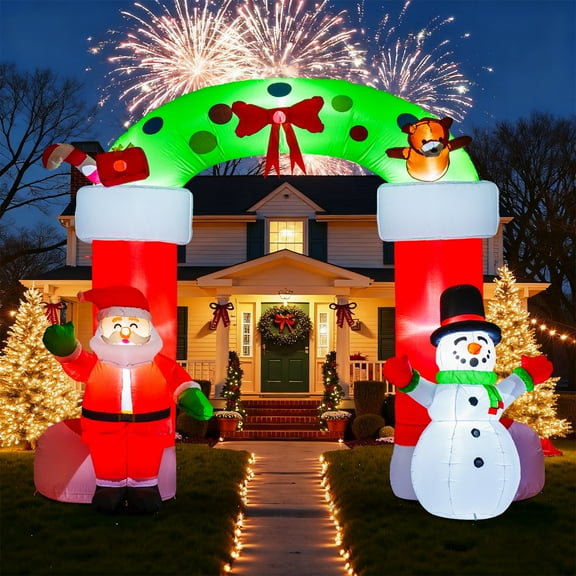 8.2ft Christmas Inflatables Archway with Santa & Snowman, Christmas Arch Blow Up Yard Decorations and Built-in LED Lights for Party Indoor, Outside, Garden, Lawn