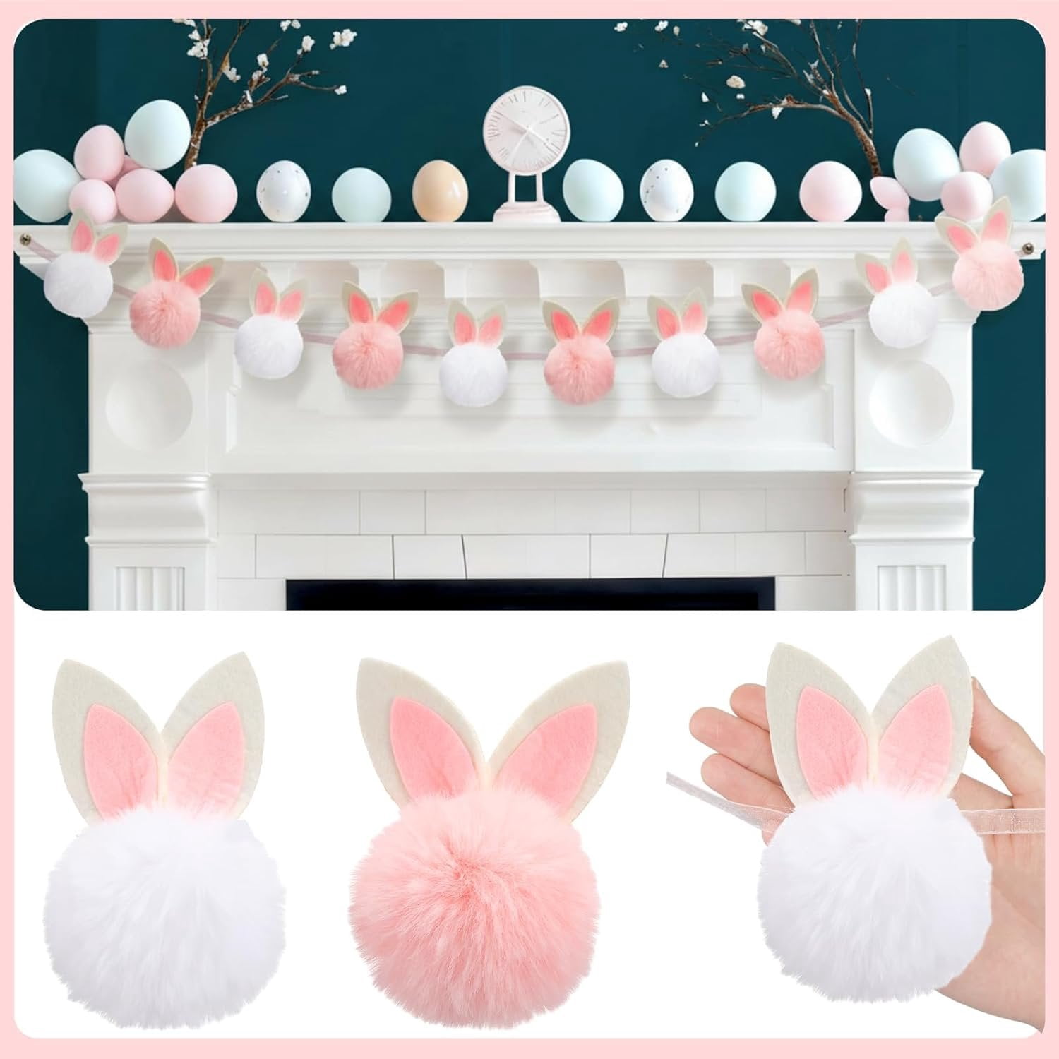 8.2ft Easter Decorations Garland Cute Short Plush Bunny Garland Felt ...