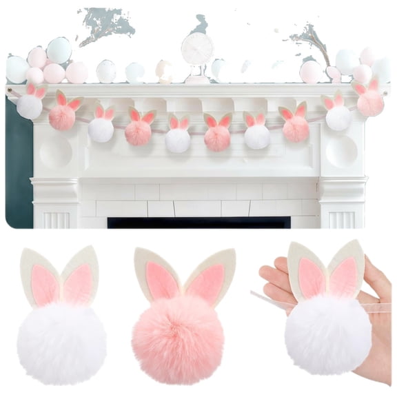 8.2ft Easter Garland Decorations Cute Plush Bunny Garland Easter Banner Decorations DIY Sweet Plush Bunny Ornament Suitable for Spring Party Tree Wall Fireplace Indoor Outdoor Decor