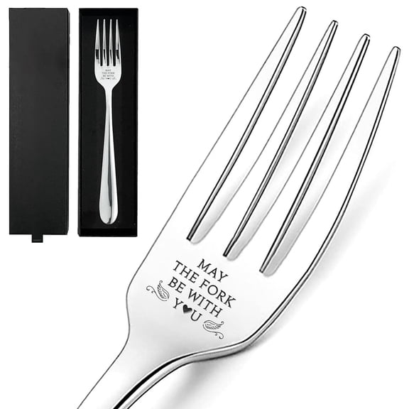 8.2inch "May The Fork Be with You" Engraved Stainless Steel Fork with Gift Box Funny Table Dinner Fork Dessert Fork