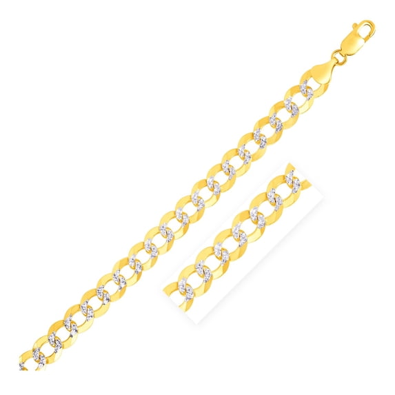 8.2mm 14k Two Tone Gold Pave Curb Bracelet Size 8.5 inches
