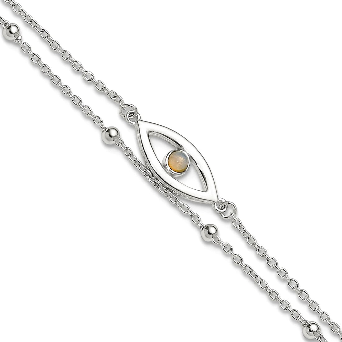 8.2mm 925 Sterling Silver Polished Simulated Opal Eye and Bead Plus 1in Extension Anklet 9 Inch Anklet for Women