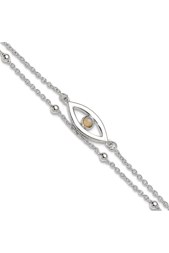 8.2mm 925 Sterling Silver Polished Simulated Opal Eye and Bead Plus 1in Extension Anklet 9 Inch Anklet for Women