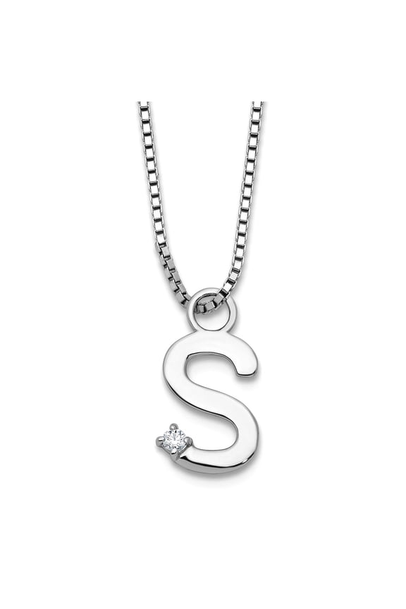 8.2mm Ss Rhodium Plated White Ice .03 Diamond Letter Name Personalized Monogram Initial S With 2 Inch Extension Necklace