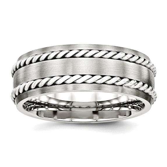 8.2mm Stainless Steel Brushed With Silver Double Twist Inlay Ring Size 11.5 Ring for Women