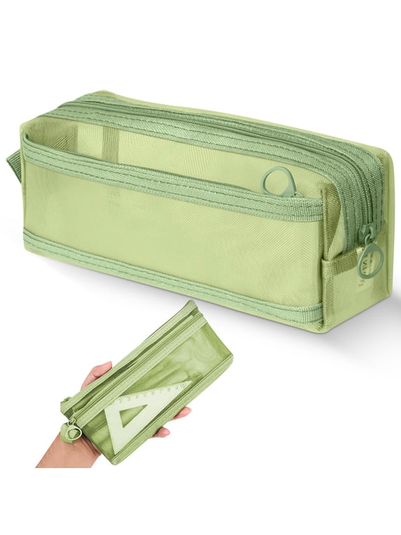 8.3×3.1in Lightweight Portable Nylon Mesh Zipper Pouch, Single Pack Transparent Cosmetic Storage Organizer Bag, Multi-Use Travel Holder for Makeup Keys Earphones Small Accessories,A
