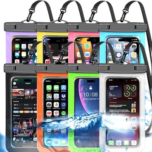 Up to 8.3" 8 Pack Multicolor Universal Waterproof Phone Pouch, Large Phone Waterproof Case Dry Bag, Protection Level: IP68, Outdoor Sports for Apple iPhone,Samsung,and More, Multicolor 8 Pack