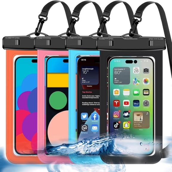 Up to 8.3" 4 Pack Multicolor Universal Waterproof Phone Pouch, Large Case Dry Bag,Protection Level: IP68,Outdoor Sports for iPhone,,and More,,Blue,Pink,Orange